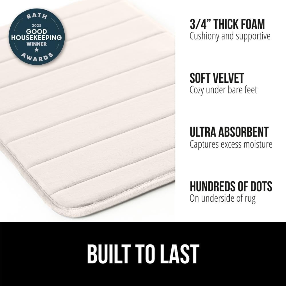 image:imageGORILLA GRIP Memory Foam Bath Mat Soft Absorbent US Designed Bathroom Rug Gripping Dots Machine Washable Bathmat Cushioned Floor Mats Shower Sink Rugs Room Dcor Accessories 24x17 Graphite GrayStriped Cream