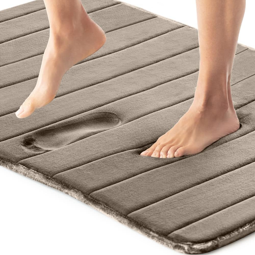 image:imageGORILLA GRIP Memory Foam Bath Mat Soft Absorbent US Designed Bathroom Rug Gripping Dots Machine Washable Bathmat Cushioned Floor Mats Shower Sink Rugs Room Dcor Accessories 24x17 Graphite GrayStriped Taupe