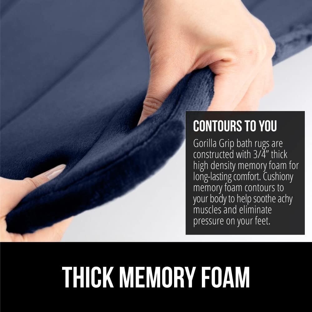 image:imageGORILLA GRIP Memory Foam Bath Mat Soft Absorbent US Designed Bathroom Rug Gripping Dots Machine Washable Bathmat Cushioned Floor Mats Shower Sink Rugs Room Dcor Accessories 24x17 Graphite GrayStriped Navy