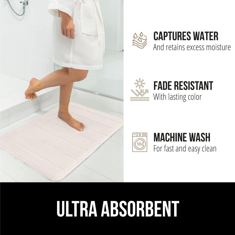 image:imageGORILLA GRIP Memory Foam Bath Mat Soft Absorbent US Designed Bathroom Rug Gripping Dots Machine Washable Bathmat Cushioned Floor Mats Shower Sink Rugs Room Dcor Accessories 24x17 Graphite GrayStriped Cream