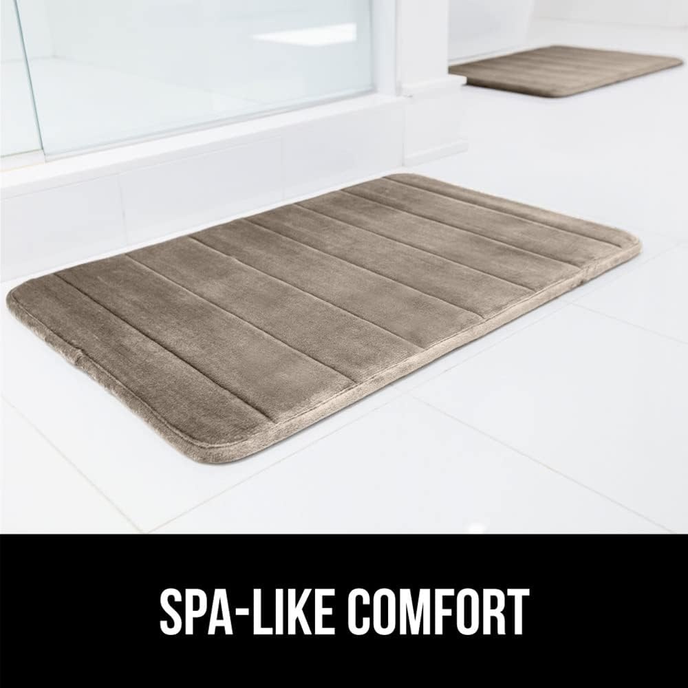 image:imageGORILLA GRIP Memory Foam Bath Mat Soft Absorbent US Designed Bathroom Rug Gripping Dots Machine Washable Bathmat Cushioned Floor Mats Shower Sink Rugs Room Dcor Accessories 24x17 Graphite GrayStriped Taupe