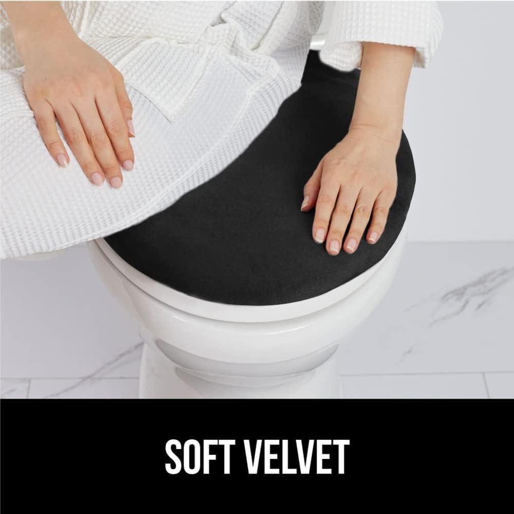 image:imageGORILLA GRIP Soft Chenille Bathroom Toilet Lid Cover Machine Washable Seat Covers 195x185 Stays in Place Rubber Backing Fits Most Round Elongated and Oblong Lids Accessories Decor GreyBlack