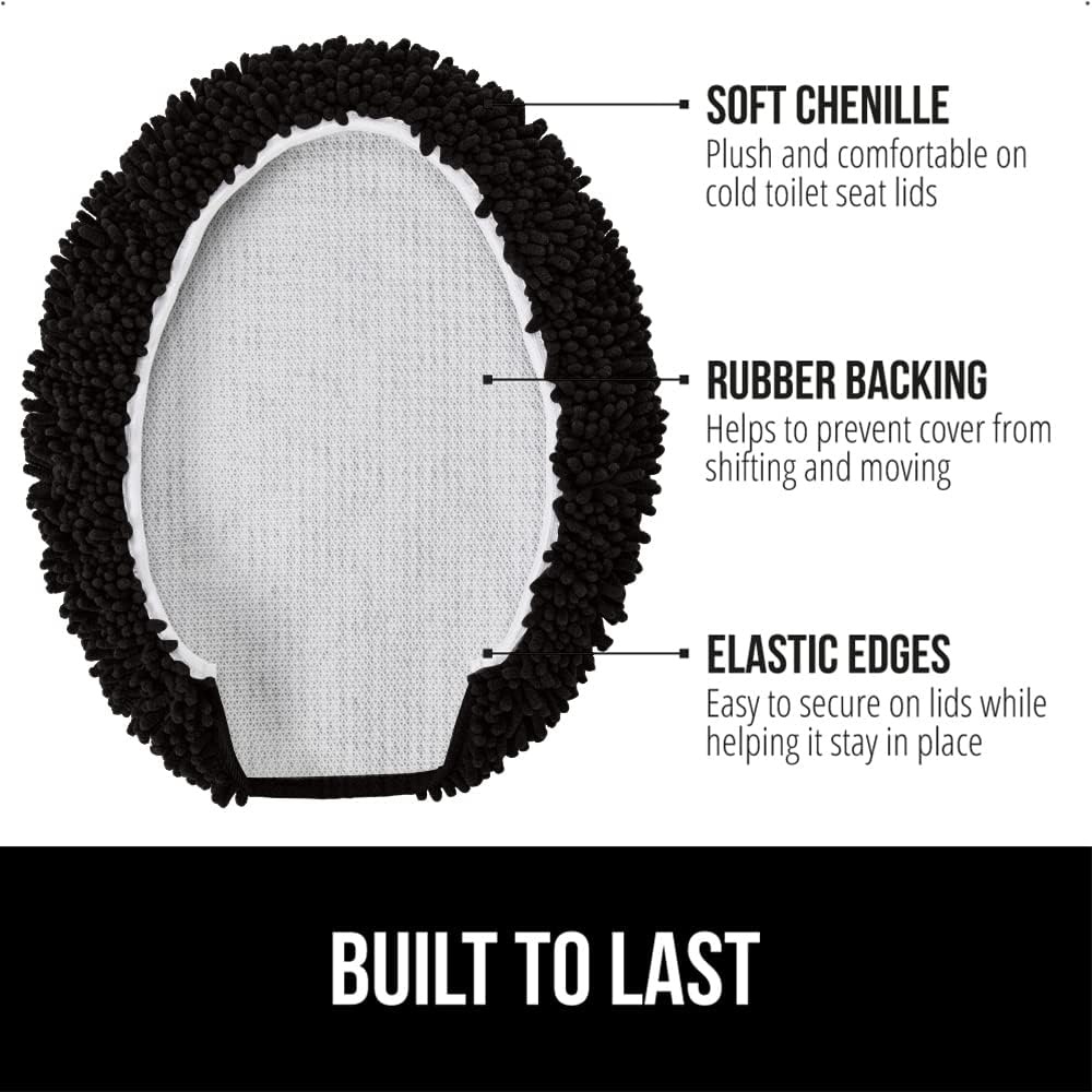 image:imageGORILLA GRIP Soft Chenille Bathroom Toilet Lid Cover Machine Washable Seat Covers 195x185 Stays in Place Rubber Backing Fits Most Round Elongated and Oblong Lids Accessories Decor GreyBlack