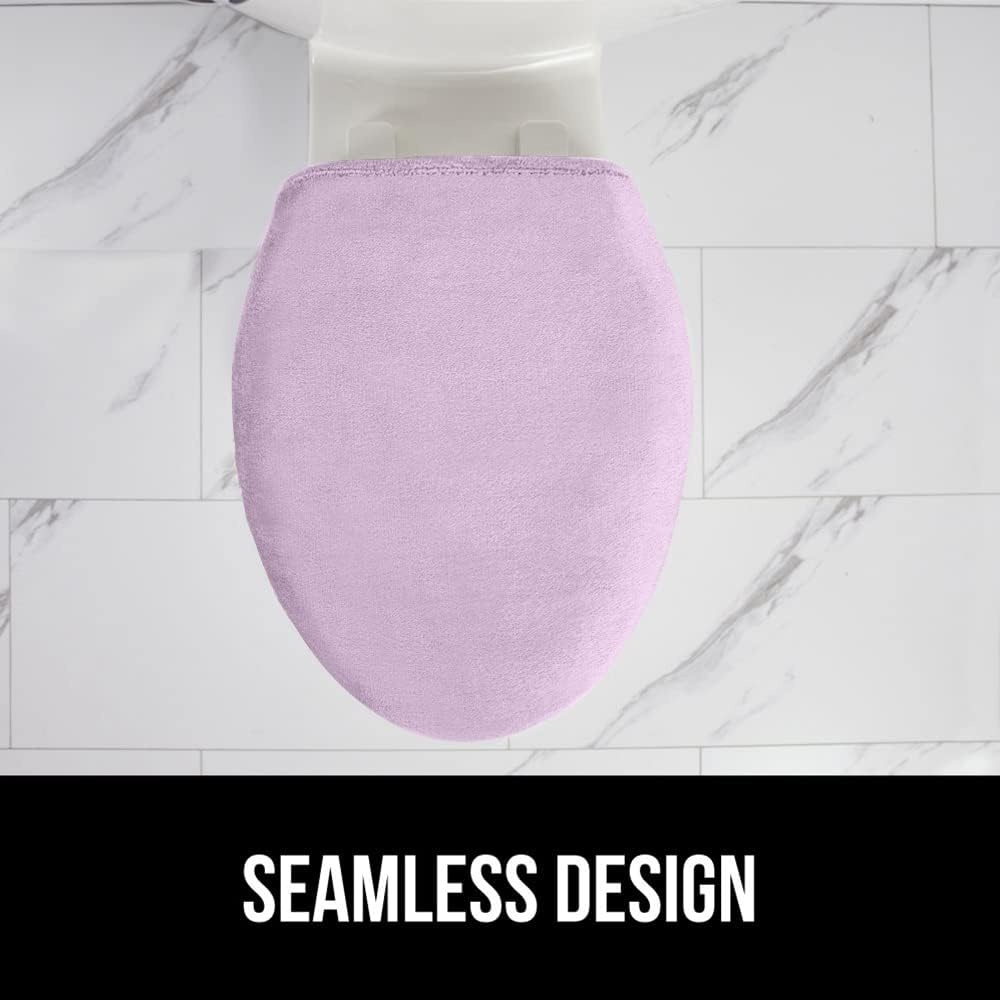 image:imageGORILLA GRIP Soft Chenille Bathroom Toilet Lid Cover Machine Washable Seat Covers 195x185 Stays in Place Rubber Backing Fits Most Round Elongated and Oblong Lids Accessories Decor GreyLight Purple
