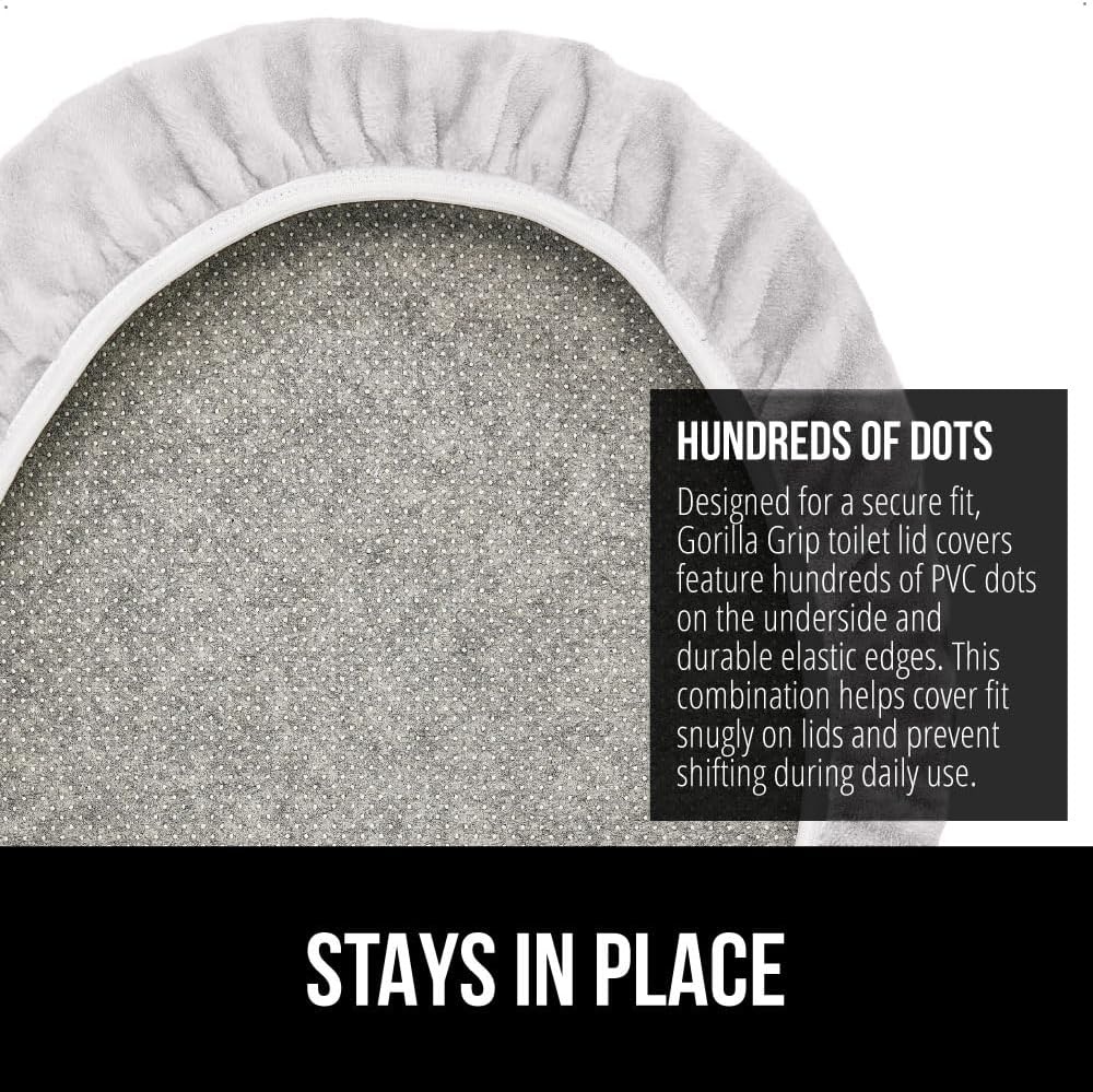 image:imageGORILLA GRIP Soft Chenille Bathroom Toilet Lid Cover Machine Washable Seat Covers 195x185 Stays in Place Rubber Backing Fits Most Round Elongated and Oblong Lids Accessories Decor GreyLight Gray