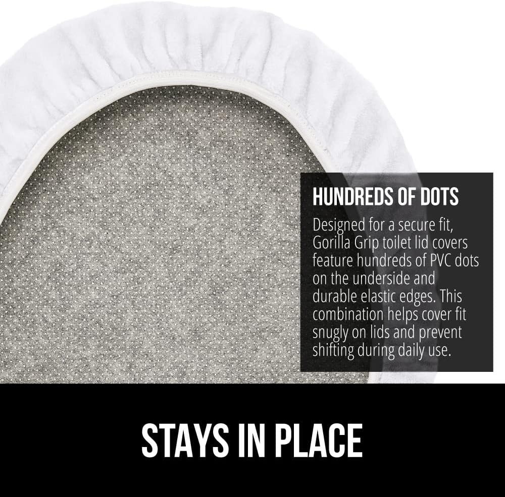 image:imageGORILLA GRIP Soft Chenille Bathroom Toilet Lid Cover Machine Washable Seat Covers 195x185 Stays in Place Rubber Backing Fits Most Round Elongated and Oblong Lids Accessories Decor GreyWhite