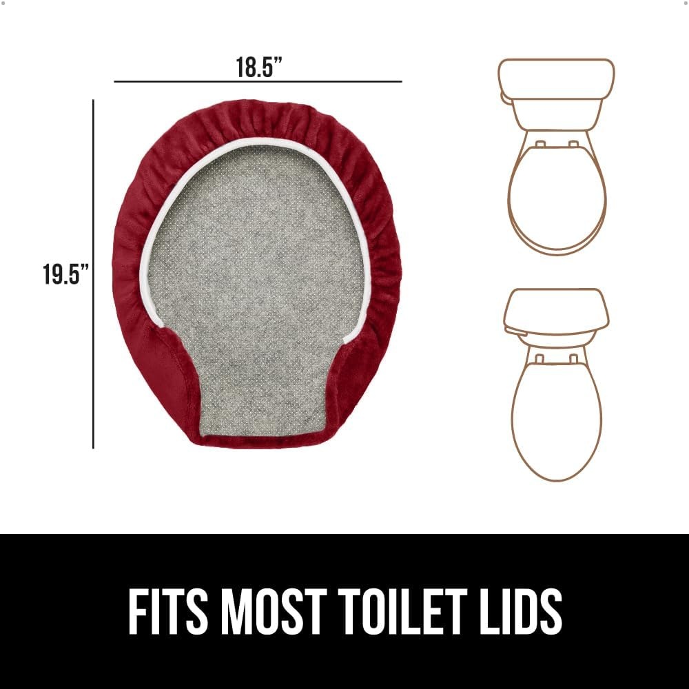 image:imageGORILLA GRIP Soft Chenille Bathroom Toilet Lid Cover Machine Washable Seat Covers 195x185 Stays in Place Rubber Backing Fits Most Round Elongated and Oblong Lids Accessories Decor GreyBurgundy