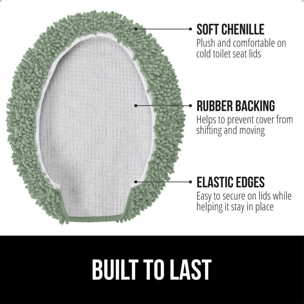 image:imageGORILLA GRIP Soft Chenille Bathroom Toilet Lid Cover Machine Washable Seat Covers 195x185 Stays in Place Rubber Backing Fits Most Round Elongated and Oblong Lids Accessories Decor GreySage