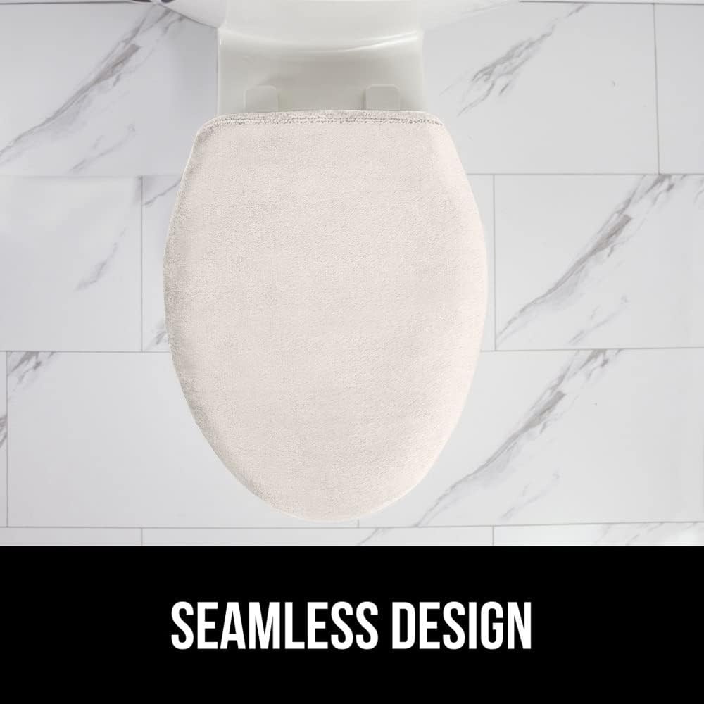 image:imageGORILLA GRIP Soft Chenille Bathroom Toilet Lid Cover Machine Washable Seat Covers 195x185 Stays in Place Rubber Backing Fits Most Round Elongated and Oblong Lids Accessories Decor GreyIvory