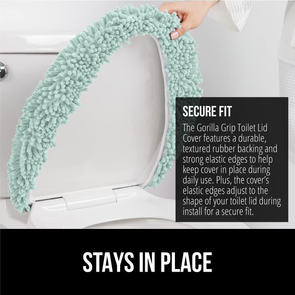 image:imageGORILLA GRIP Soft Chenille Bathroom Toilet Lid Cover Machine Washable Seat Covers 195x185 Stays in Place Rubber Backing Fits Most Round Elongated and Oblong Lids Accessories Decor GreySea Blue