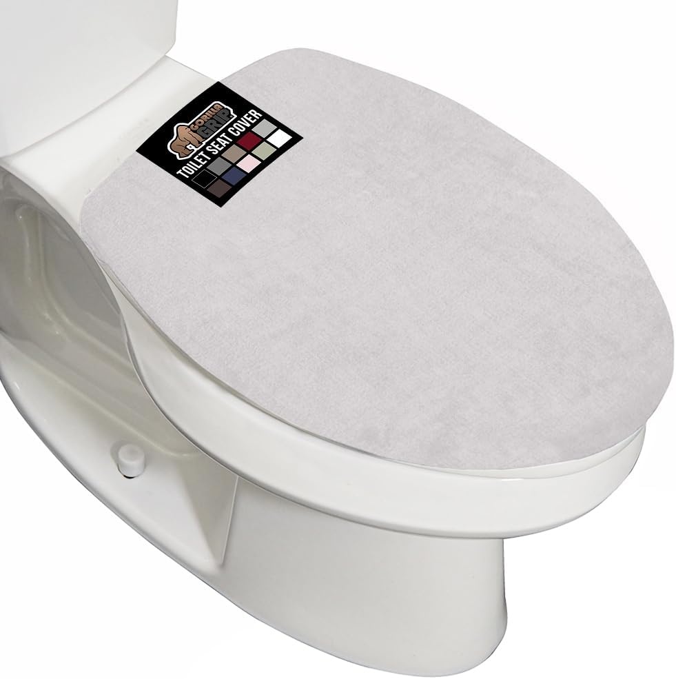 image:imageGORILLA GRIP Soft Chenille Bathroom Toilet Lid Cover Machine Washable Seat Covers 195x185 Stays in Place Rubber Backing Fits Most Round Elongated and Oblong Lids Accessories Decor GreyLight Gray