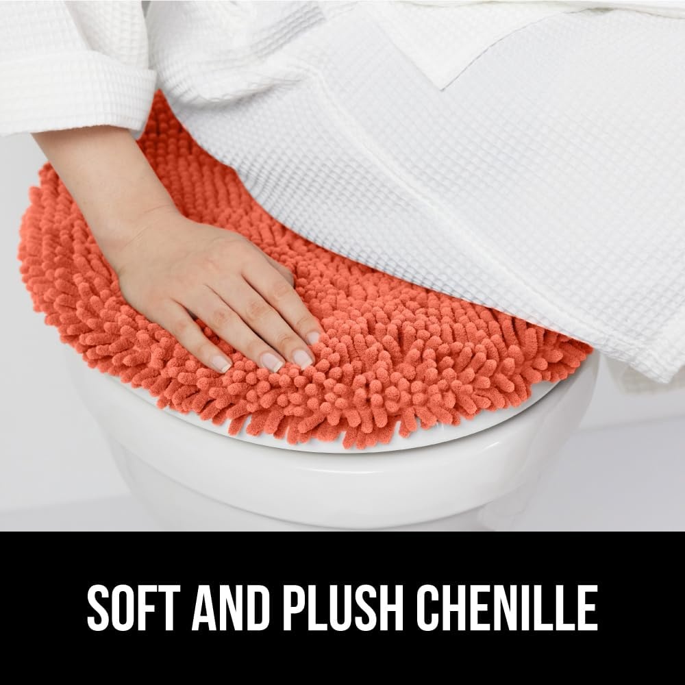 image:imageGORILLA GRIP Soft Chenille Bathroom Toilet Lid Cover Machine Washable Seat Covers 195x185 Stays in Place Rubber Backing Fits Most Round Elongated and Oblong Lids Accessories Decor GreyCoral