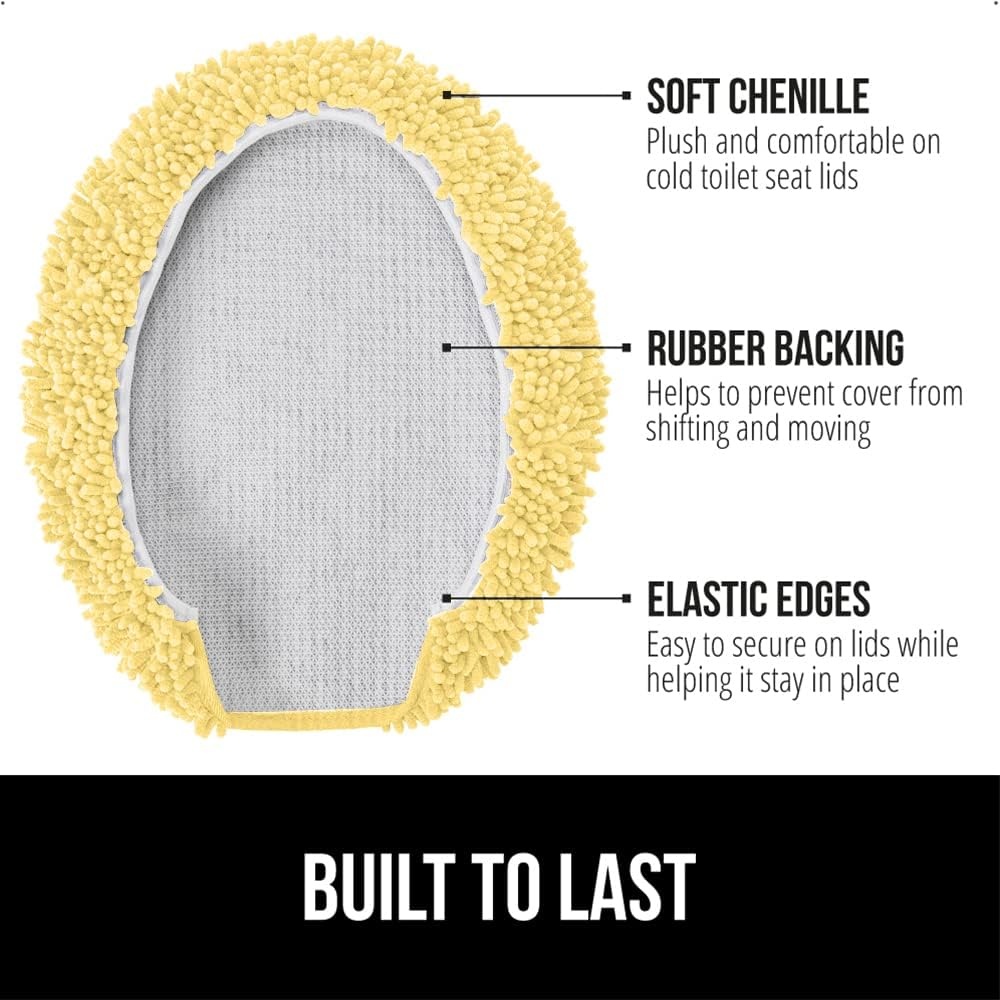 image:imageGORILLA GRIP Soft Chenille Bathroom Toilet Lid Cover Machine Washable Seat Covers 195x185 Stays in Place Rubber Backing Fits Most Round Elongated and Oblong Lids Accessories Decor GreyYellow