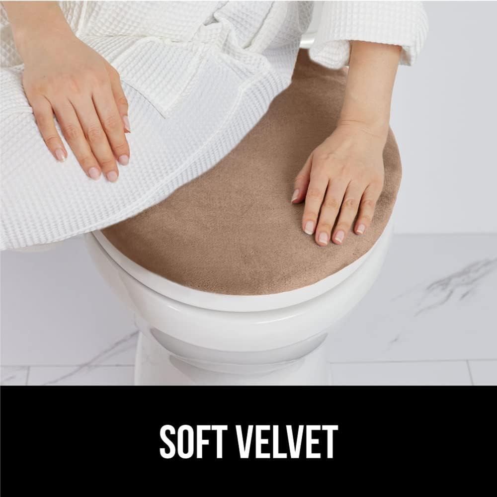 image:imageGORILLA GRIP Soft Chenille Bathroom Toilet Lid Cover Machine Washable Seat Covers 195x185 Stays in Place Rubber Backing Fits Most Round Elongated and Oblong Lids Accessories Decor GreyTaupe
