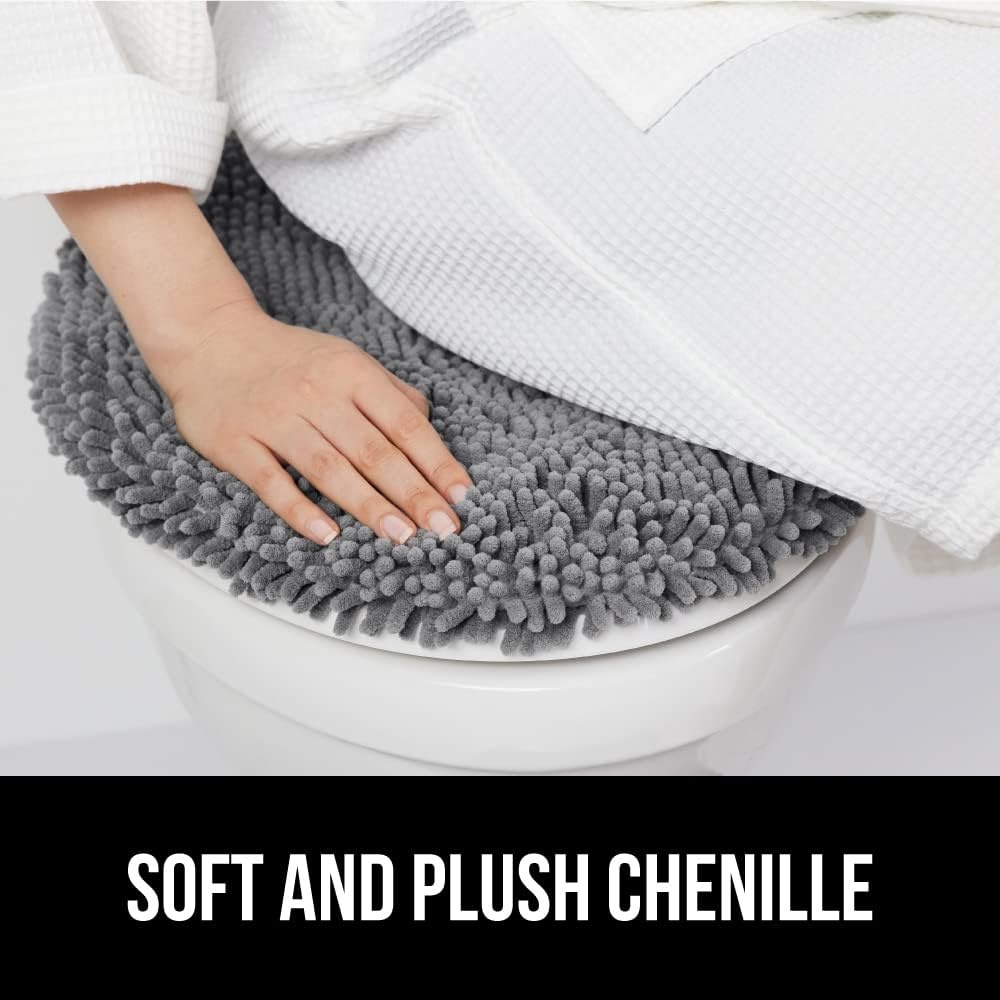 image:imageGORILLA GRIP Soft Chenille Bathroom Toilet Lid Cover Machine Washable Seat Covers 195x185 Stays in Place Rubber Backing Fits Most Round Elongated and Oblong Lids Accessories Decor GreyGrey
