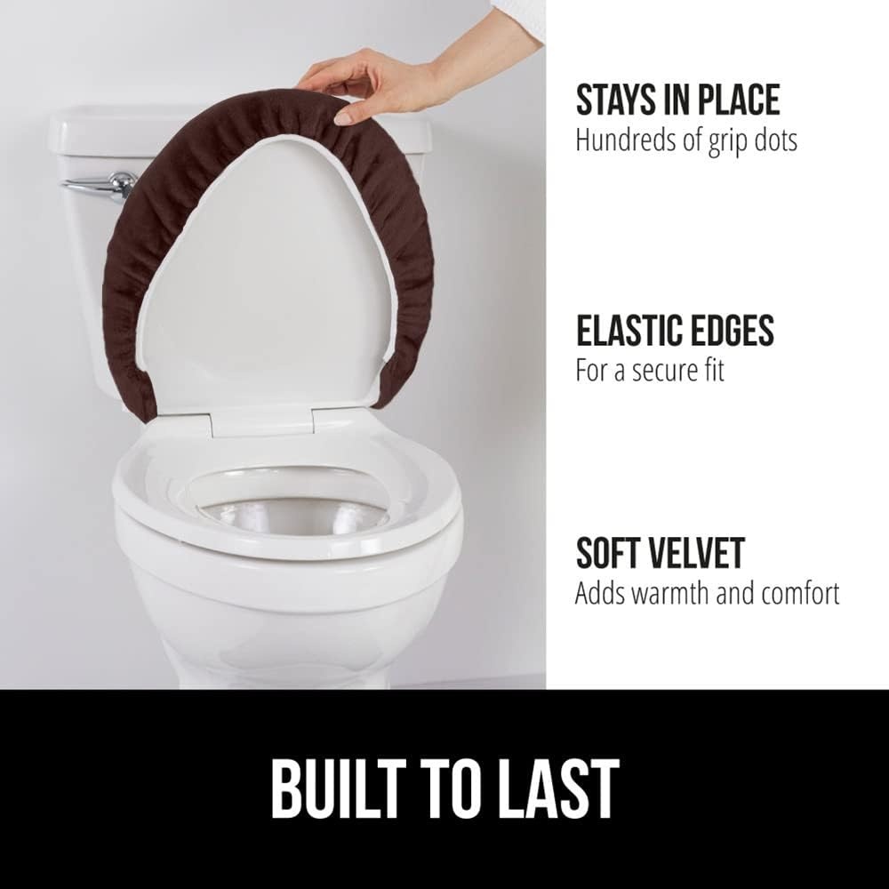 image:imageGORILLA GRIP Soft Chenille Bathroom Toilet Lid Cover Machine Washable Seat Covers 195x185 Stays in Place Rubber Backing Fits Most Round Elongated and Oblong Lids Accessories Decor GreyBrown