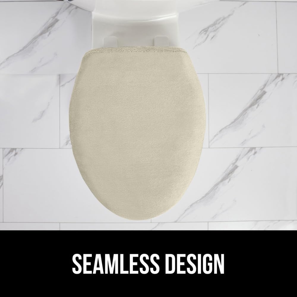 image:imageGORILLA GRIP Soft Chenille Bathroom Toilet Lid Cover Machine Washable Seat Covers 195x185 Stays in Place Rubber Backing Fits Most Round Elongated and Oblong Lids Accessories Decor GreyChampagne