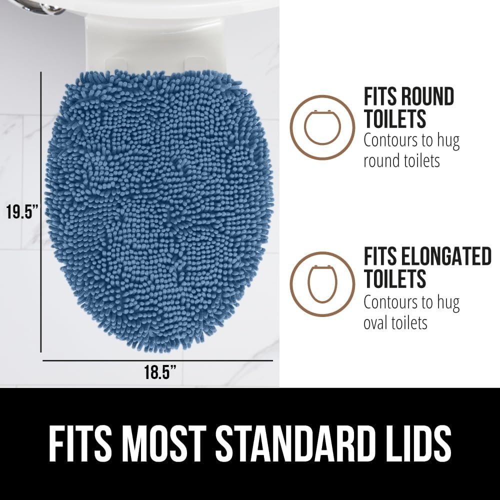 image:imageGORILLA GRIP Soft Chenille Bathroom Toilet Lid Cover Machine Washable Seat Covers 195x185 Stays in Place Rubber Backing Fits Most Round Elongated and Oblong Lids Accessories Decor GreyBlue