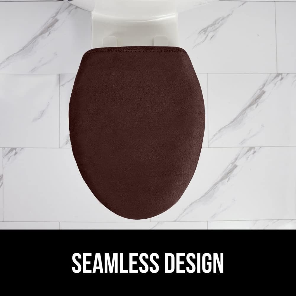 image:imageGORILLA GRIP Soft Chenille Bathroom Toilet Lid Cover Machine Washable Seat Covers 195x185 Stays in Place Rubber Backing Fits Most Round Elongated and Oblong Lids Accessories Decor GreyBrown
