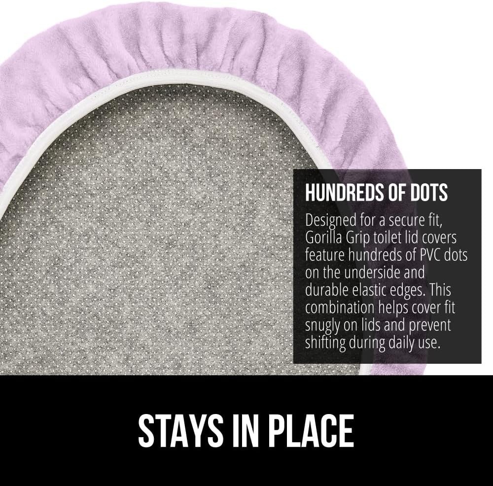 image:imageGORILLA GRIP Soft Chenille Bathroom Toilet Lid Cover Machine Washable Seat Covers 195x185 Stays in Place Rubber Backing Fits Most Round Elongated and Oblong Lids Accessories Decor GreyLight Purple