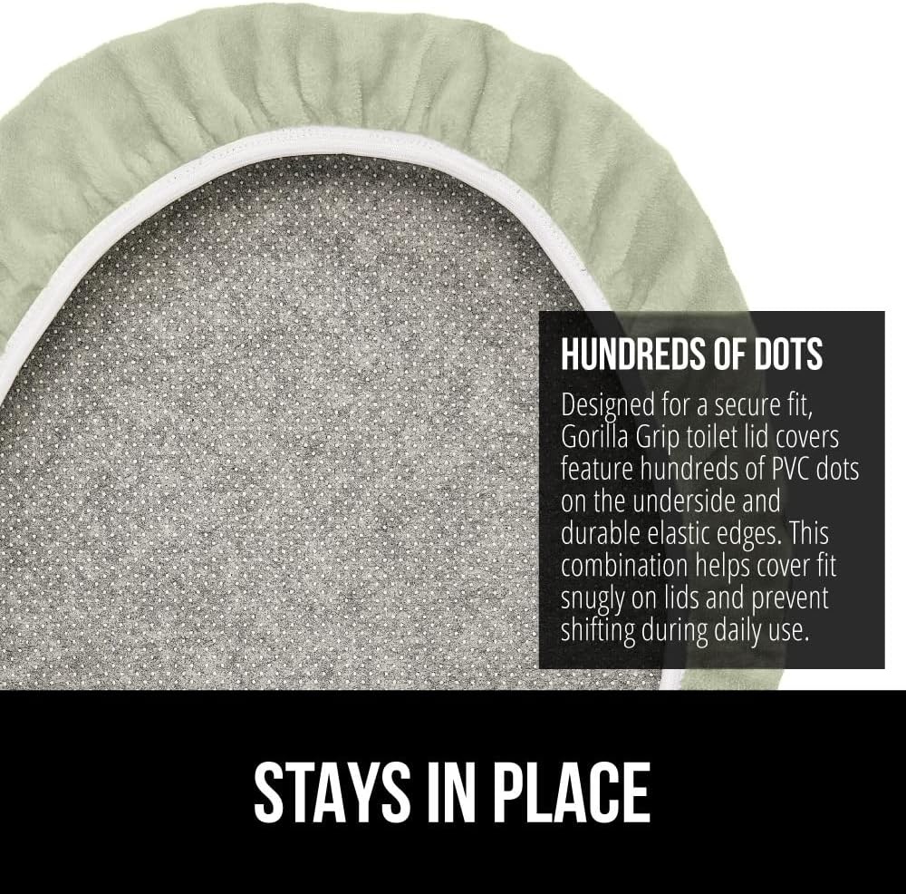 image:imageGORILLA GRIP Soft Chenille Bathroom Toilet Lid Cover Machine Washable Seat Covers 195x185 Stays in Place Rubber Backing Fits Most Round Elongated and Oblong Lids Accessories Decor GreySage