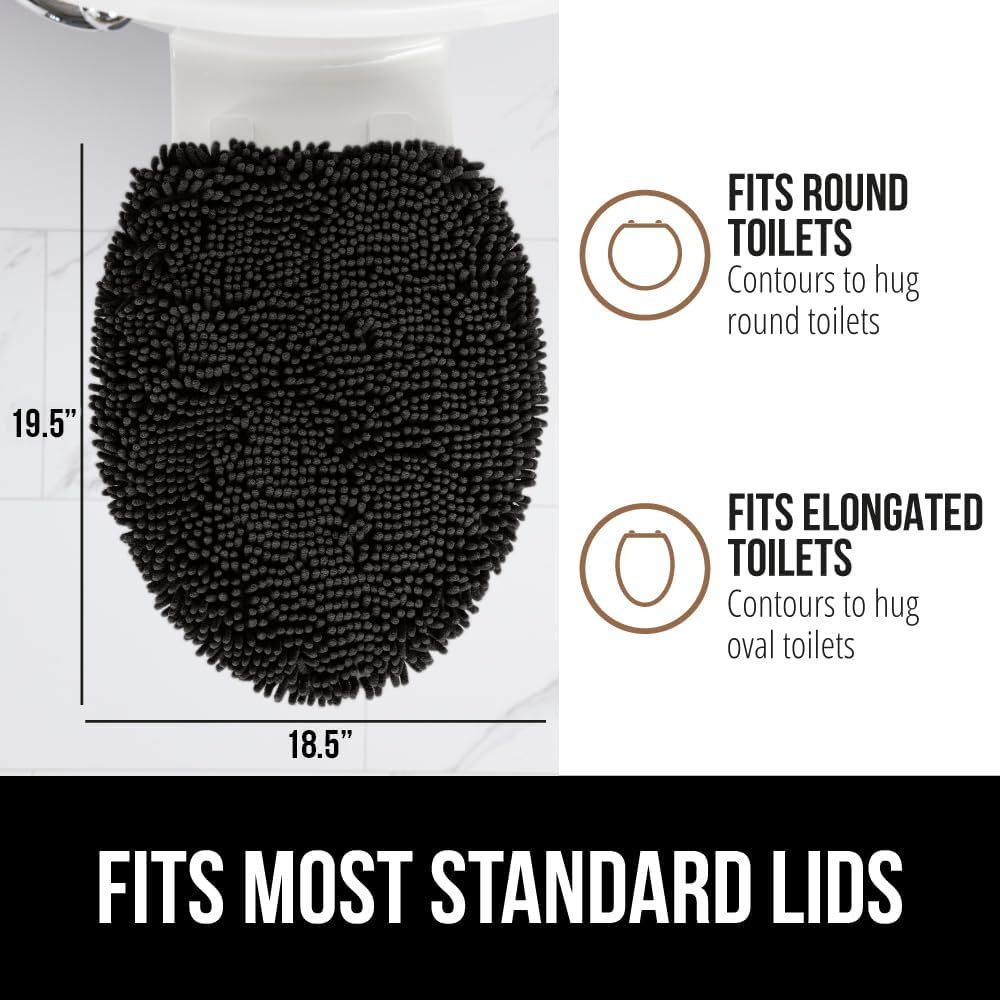 image:imageGORILLA GRIP Soft Chenille Bathroom Toilet Lid Cover Machine Washable Seat Covers 195x185 Stays in Place Rubber Backing Fits Most Round Elongated and Oblong Lids Accessories Decor GreyBlack