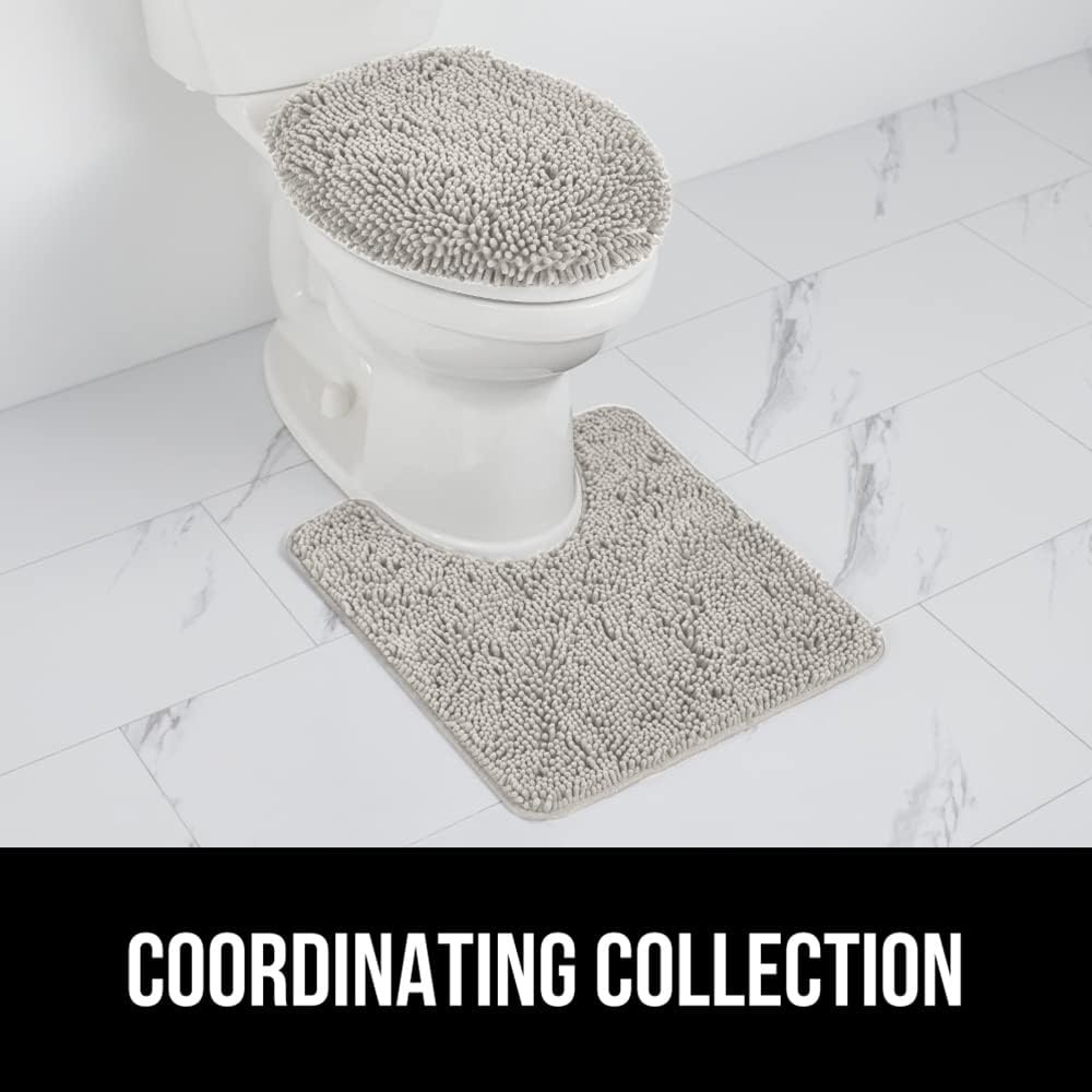 image:imageGORILLA GRIP Soft Chenille Bathroom Toilet Lid Cover Machine Washable Seat Covers 195x185 Stays in Place Rubber Backing Fits Most Round Elongated and Oblong Lids Accessories Decor GreyLight Gray