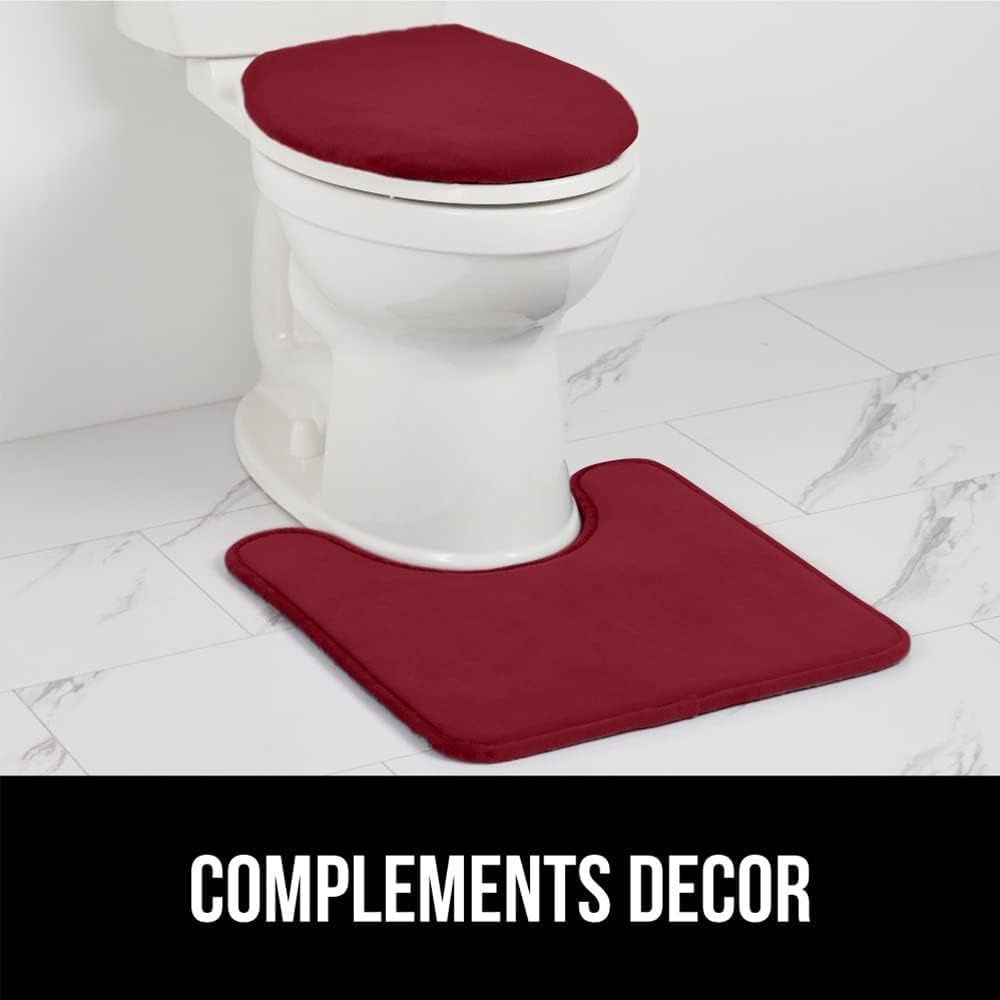 image:imageGORILLA GRIP Soft Chenille Bathroom Toilet Lid Cover Machine Washable Seat Covers 195x185 Stays in Place Rubber Backing Fits Most Round Elongated and Oblong Lids Accessories Decor GreyBurgundy
