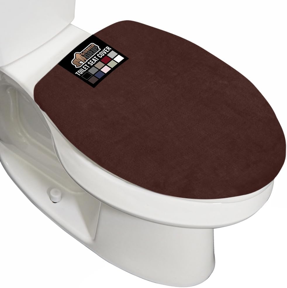 image:imageGORILLA GRIP Soft Chenille Bathroom Toilet Lid Cover Machine Washable Seat Covers 195x185 Stays in Place Rubber Backing Fits Most Round Elongated and Oblong Lids Accessories Decor GreyBrown