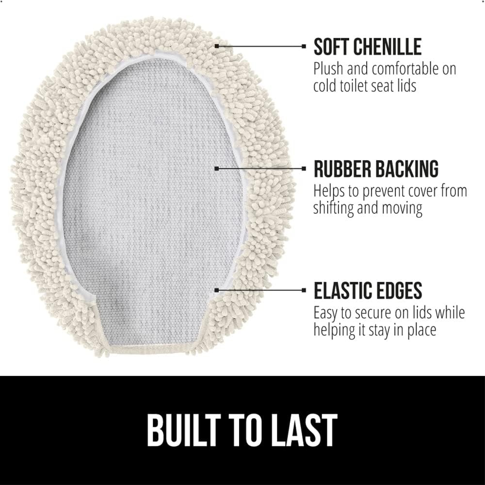 image:imageGORILLA GRIP Soft Chenille Bathroom Toilet Lid Cover Machine Washable Seat Covers 195x185 Stays in Place Rubber Backing Fits Most Round Elongated and Oblong Lids Accessories Decor GreyIvory