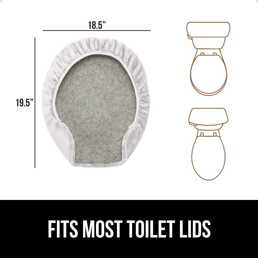 image:imageGORILLA GRIP Soft Chenille Bathroom Toilet Lid Cover Machine Washable Seat Covers 195x185 Stays in Place Rubber Backing Fits Most Round Elongated and Oblong Lids Accessories Decor GreyLight Gray