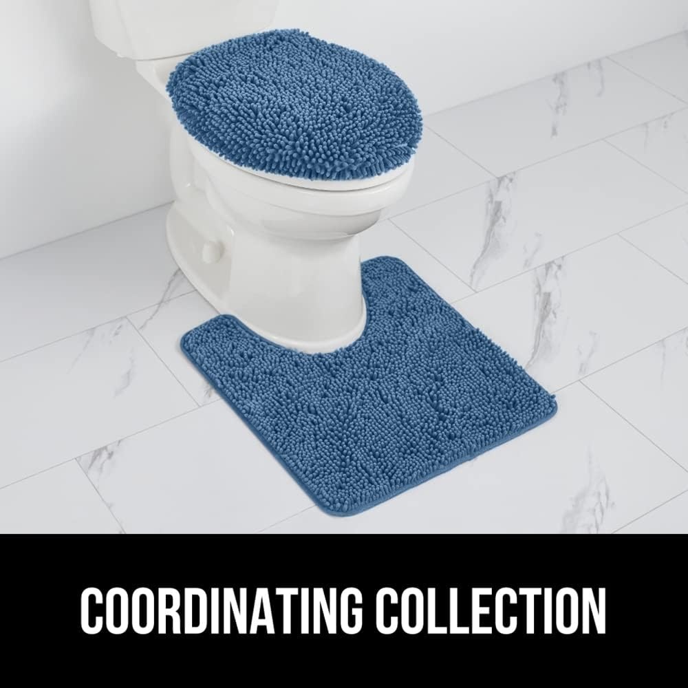 image:imageGORILLA GRIP Soft Chenille Bathroom Toilet Lid Cover Machine Washable Seat Covers 195x185 Stays in Place Rubber Backing Fits Most Round Elongated and Oblong Lids Accessories Decor GreyBlue