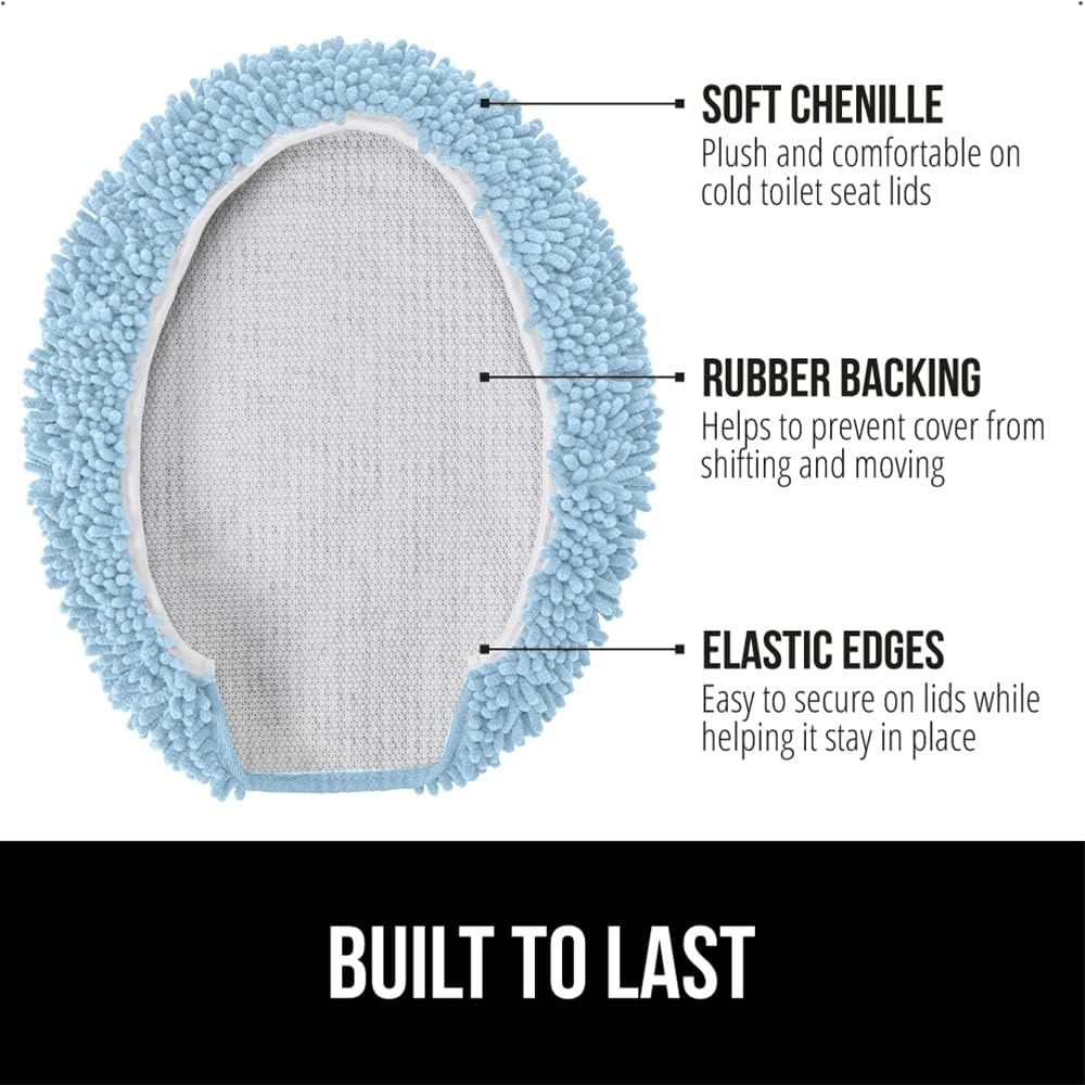 image:imageGORILLA GRIP Soft Chenille Bathroom Toilet Lid Cover Machine Washable Seat Covers 195x185 Stays in Place Rubber Backing Fits Most Round Elongated and Oblong Lids Accessories Decor GreyLight Blue