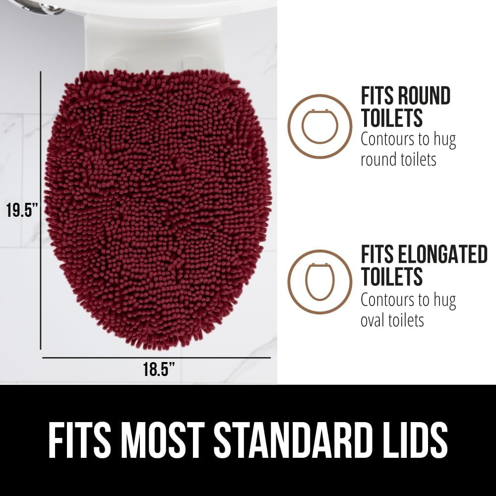 image:imageGORILLA GRIP Soft Chenille Bathroom Toilet Lid Cover Machine Washable Seat Covers 195x185 Stays in Place Rubber Backing Fits Most Round Elongated and Oblong Lids Accessories Decor GreyBurgundy