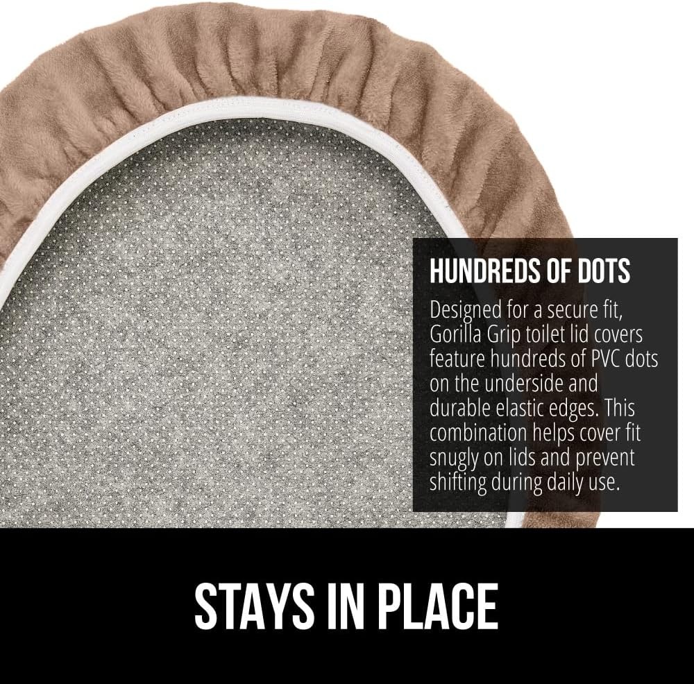 image:imageGORILLA GRIP Soft Chenille Bathroom Toilet Lid Cover Machine Washable Seat Covers 195x185 Stays in Place Rubber Backing Fits Most Round Elongated and Oblong Lids Accessories Decor GreyTaupe