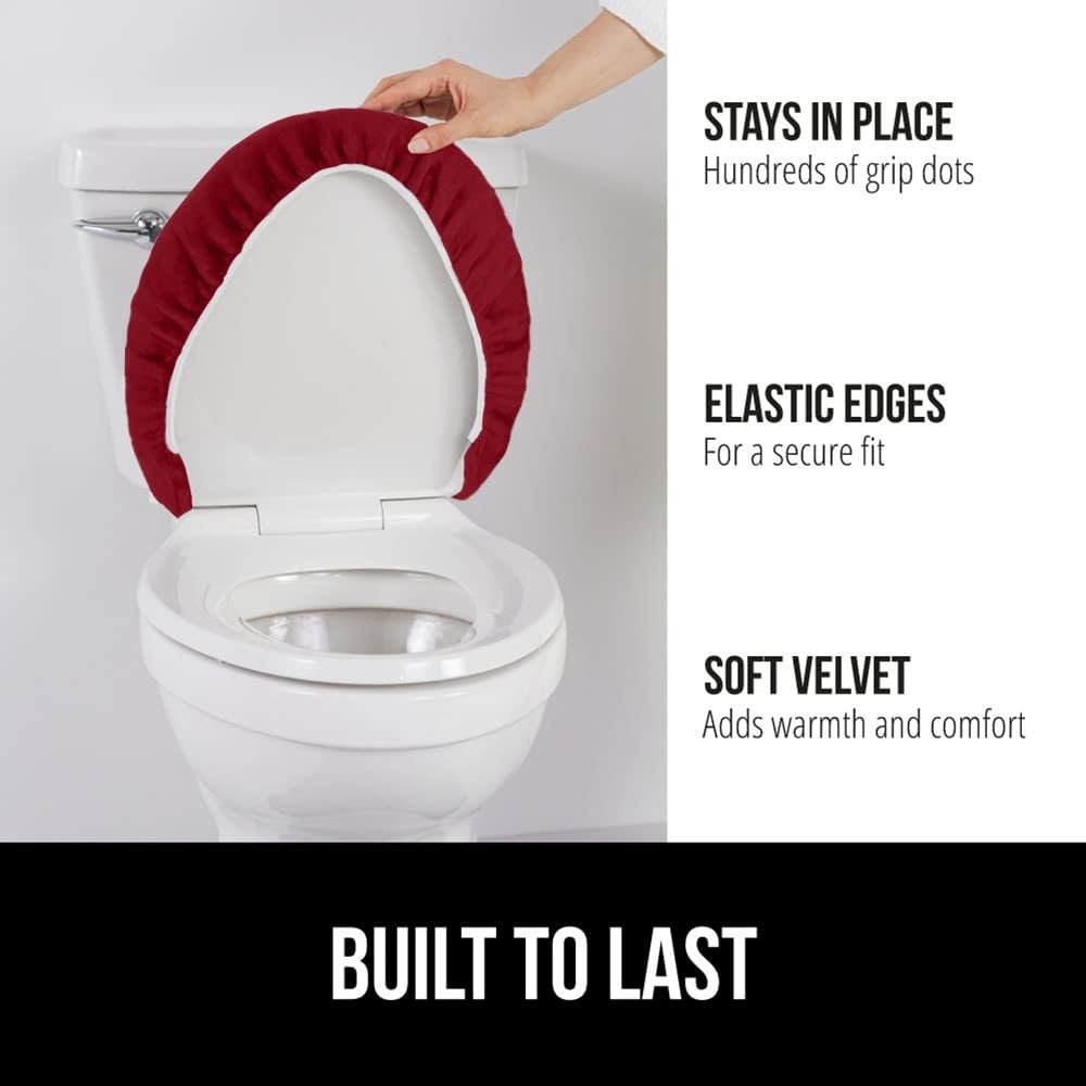 image:imageGORILLA GRIP Soft Chenille Bathroom Toilet Lid Cover Machine Washable Seat Covers 195x185 Stays in Place Rubber Backing Fits Most Round Elongated and Oblong Lids Accessories Decor GreyBurgundy