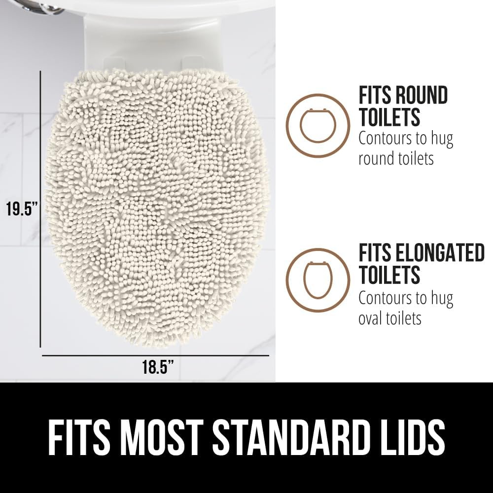 image:imageGORILLA GRIP Soft Chenille Bathroom Toilet Lid Cover Machine Washable Seat Covers 195x185 Stays in Place Rubber Backing Fits Most Round Elongated and Oblong Lids Accessories Decor GreyIvory