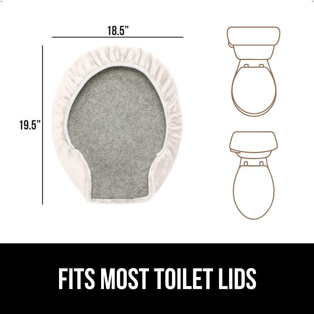 image:imageGORILLA GRIP Soft Chenille Bathroom Toilet Lid Cover Machine Washable Seat Covers 195x185 Stays in Place Rubber Backing Fits Most Round Elongated and Oblong Lids Accessories Decor GreyIvory