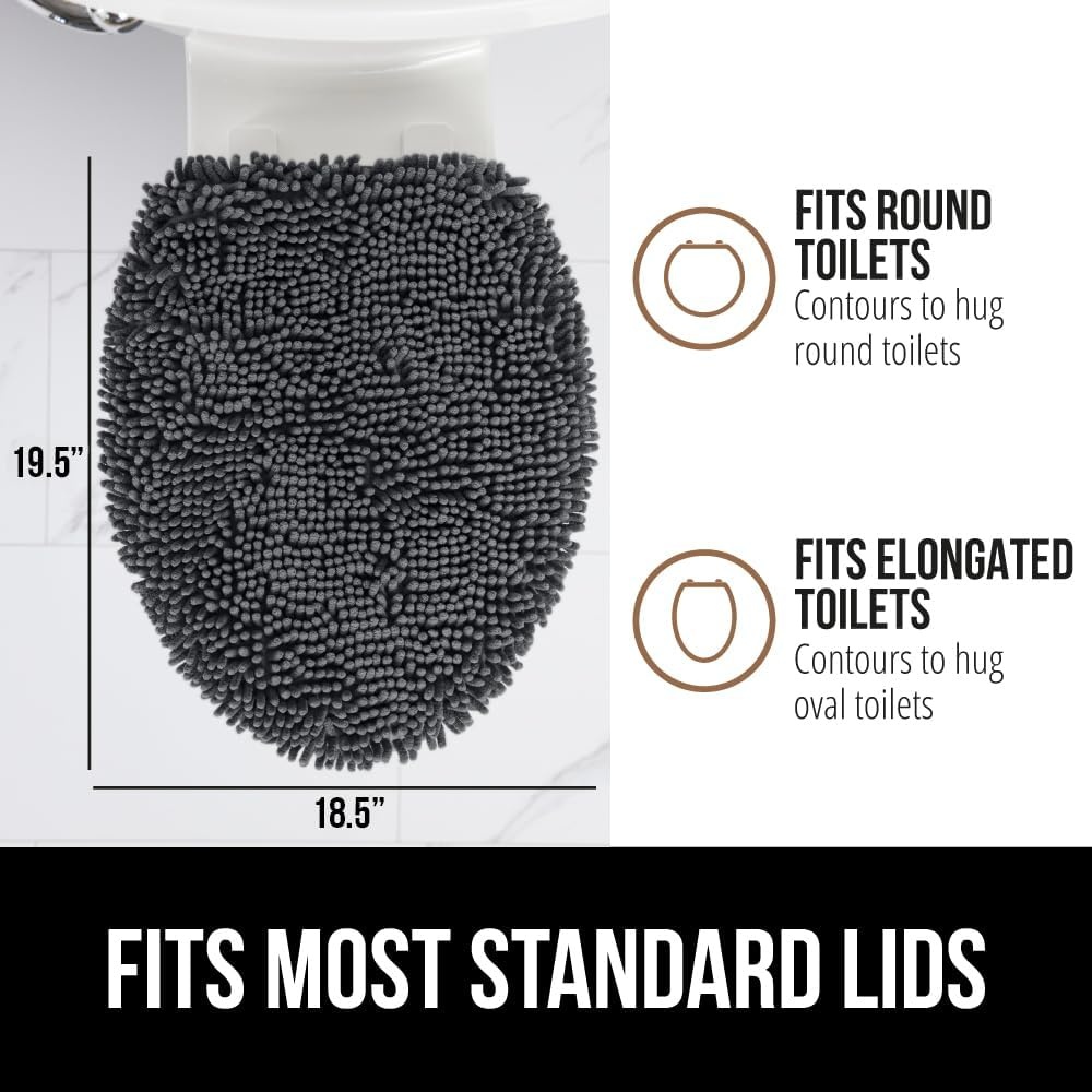 image:imageGORILLA GRIP Soft Chenille Bathroom Toilet Lid Cover Machine Washable Seat Covers 195x185 Stays in Place Rubber Backing Fits Most Round Elongated and Oblong Lids Accessories Decor GreyCharcoal