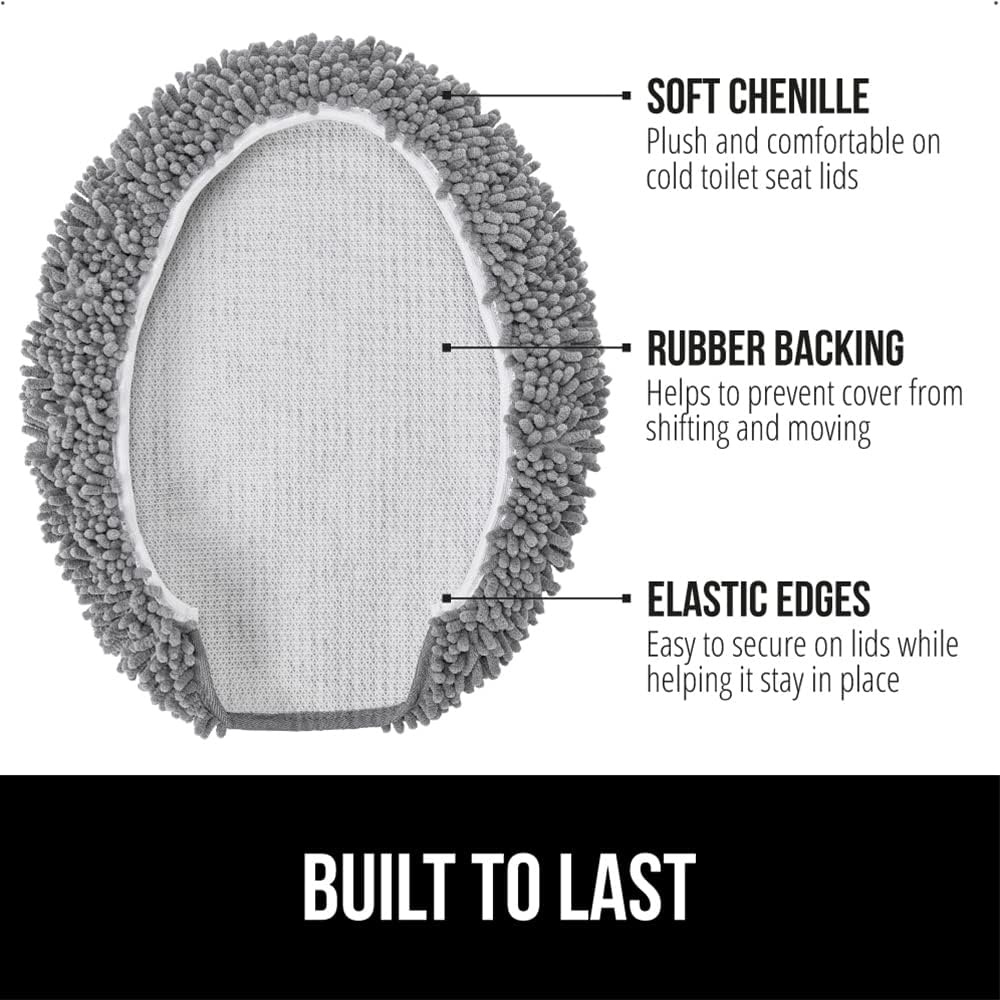 image:imageGORILLA GRIP Soft Chenille Bathroom Toilet Lid Cover Machine Washable Seat Covers 195x185 Stays in Place Rubber Backing Fits Most Round Elongated and Oblong Lids Accessories Decor GreyGrey