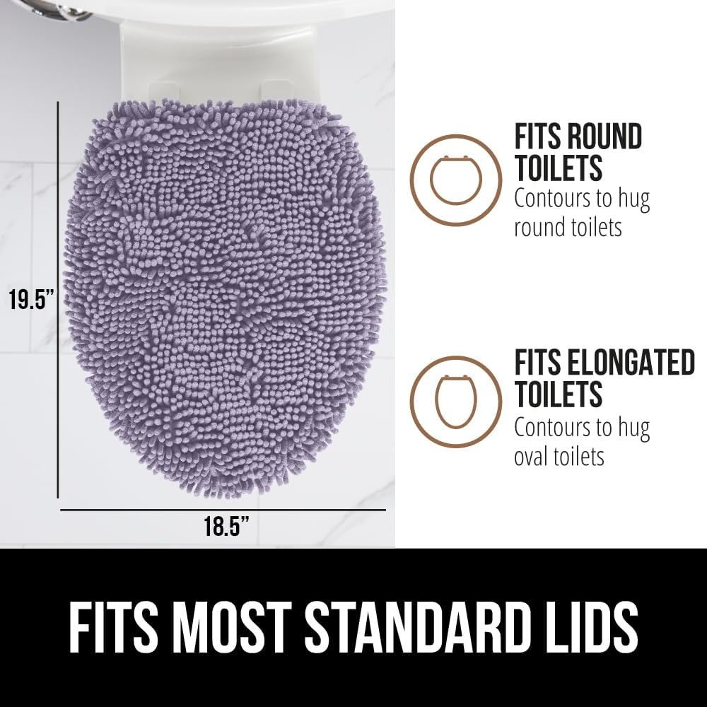 image:imageGORILLA GRIP Soft Chenille Bathroom Toilet Lid Cover Machine Washable Seat Covers 195x185 Stays in Place Rubber Backing Fits Most Round Elongated and Oblong Lids Accessories Decor GreyLight Purple