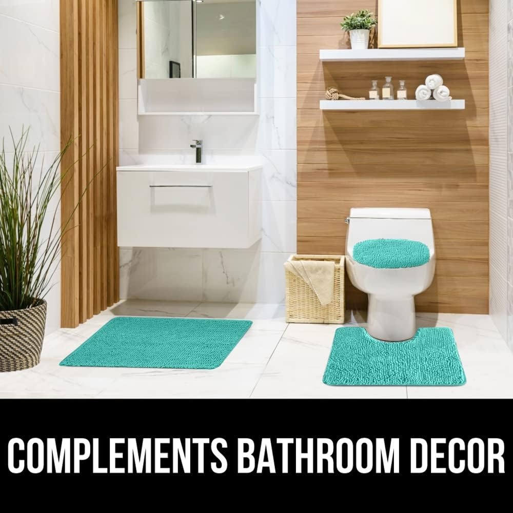 image:imageGORILLA GRIP Soft Chenille Bathroom Toilet Lid Cover Machine Washable Seat Covers 195x185 Stays in Place Rubber Backing Fits Most Round Elongated and Oblong Lids Accessories Decor GreyTurquoise