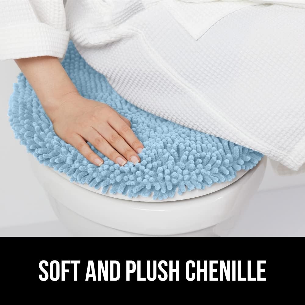 image:imageGORILLA GRIP Soft Chenille Bathroom Toilet Lid Cover Machine Washable Seat Covers 195x185 Stays in Place Rubber Backing Fits Most Round Elongated and Oblong Lids Accessories Decor GreyLight Blue