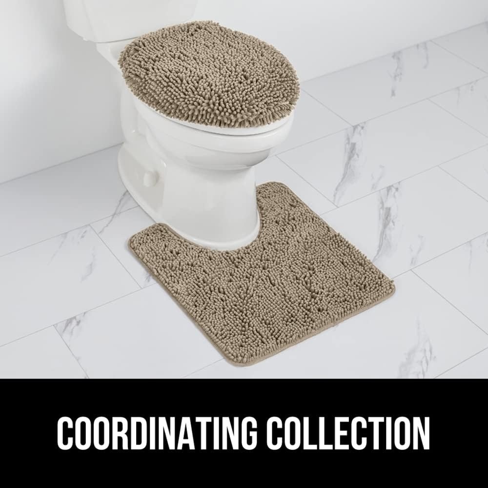 image:imageGORILLA GRIP Soft Chenille Bathroom Toilet Lid Cover Machine Washable Seat Covers 195x185 Stays in Place Rubber Backing Fits Most Round Elongated and Oblong Lids Accessories Decor GreyGray Beige