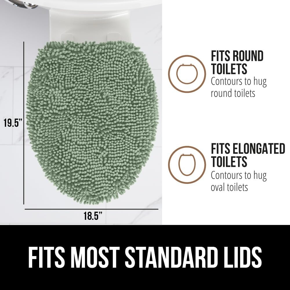 image:imageGORILLA GRIP Soft Chenille Bathroom Toilet Lid Cover Machine Washable Seat Covers 195x185 Stays in Place Rubber Backing Fits Most Round Elongated and Oblong Lids Accessories Decor GreySage