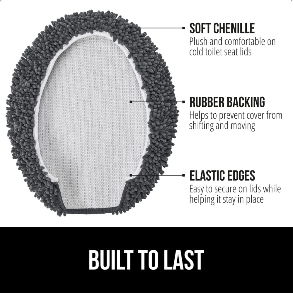 image:imageGORILLA GRIP Soft Chenille Bathroom Toilet Lid Cover Machine Washable Seat Covers 195x185 Stays in Place Rubber Backing Fits Most Round Elongated and Oblong Lids Accessories Decor GreyCharcoal