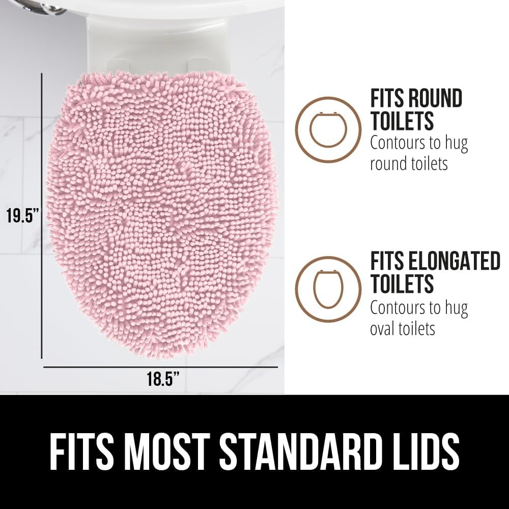 image:imageGORILLA GRIP Soft Chenille Bathroom Toilet Lid Cover Machine Washable Seat Covers 195x185 Stays in Place Rubber Backing Fits Most Round Elongated and Oblong Lids Accessories Decor GreyLight Pink