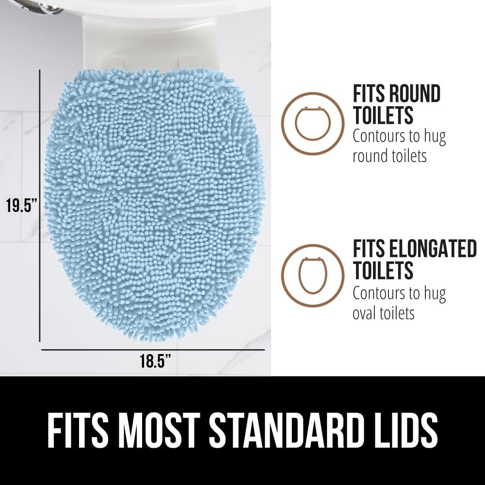 image:imageGORILLA GRIP Soft Chenille Bathroom Toilet Lid Cover Machine Washable Seat Covers 195x185 Stays in Place Rubber Backing Fits Most Round Elongated and Oblong Lids Accessories Decor GreyLight Blue