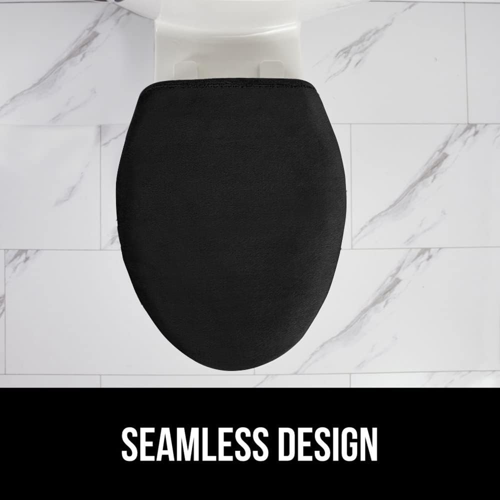 image:imageGORILLA GRIP Soft Chenille Bathroom Toilet Lid Cover Machine Washable Seat Covers 195x185 Stays in Place Rubber Backing Fits Most Round Elongated and Oblong Lids Accessories Decor GreyBlack
