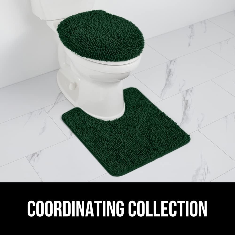 image:imageGORILLA GRIP Soft Chenille Bathroom Toilet Lid Cover Machine Washable Seat Covers 195x185 Stays in Place Rubber Backing Fits Most Round Elongated and Oblong Lids Accessories Decor GreyHunter Green